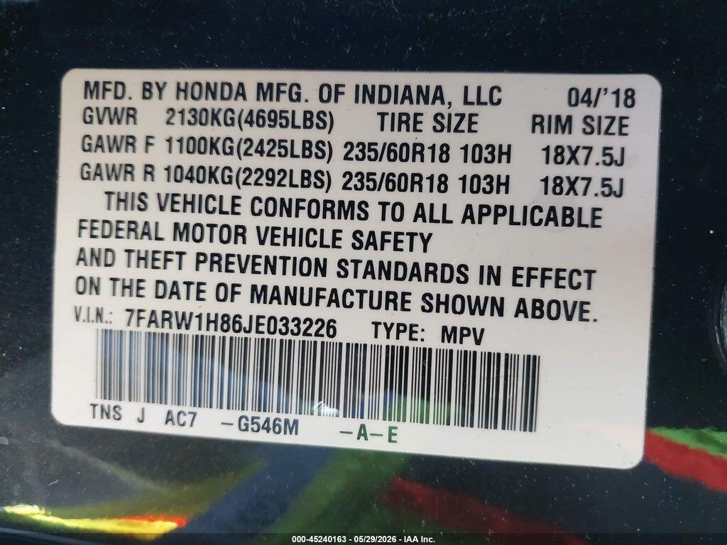7FARW1H86JE033226 2018 HONDA CR-V photo no. 9