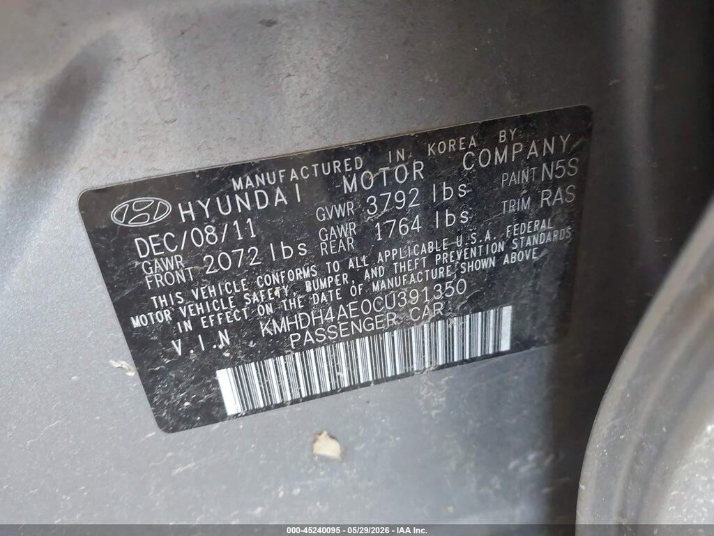 KMHDH4AE0CU391350 2012 HYUNDAI ELANTRA photo no. 9