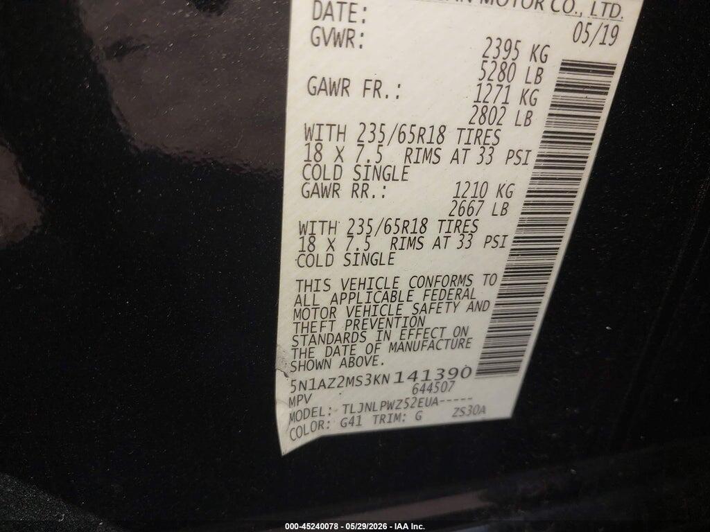 5N1AZ2MS3KN141390 2019 NISSAN MURANO photo no. 9