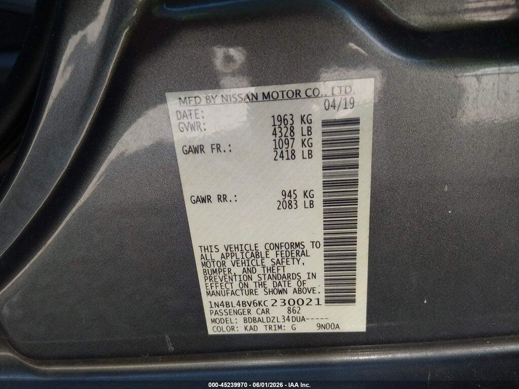1N4BL4BV6KC230021 2019 NISSAN ALTIMA photo no. 9