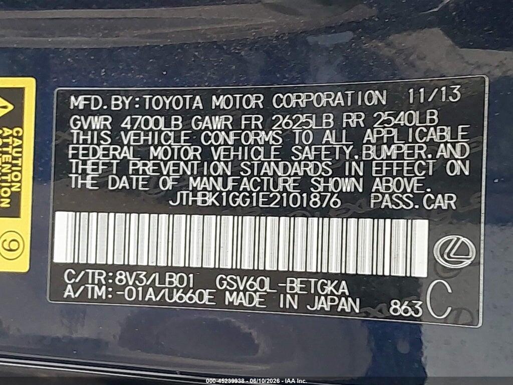 JTHBK1GG1E2101876 2014 LEXUS ES 350 photo no. 9