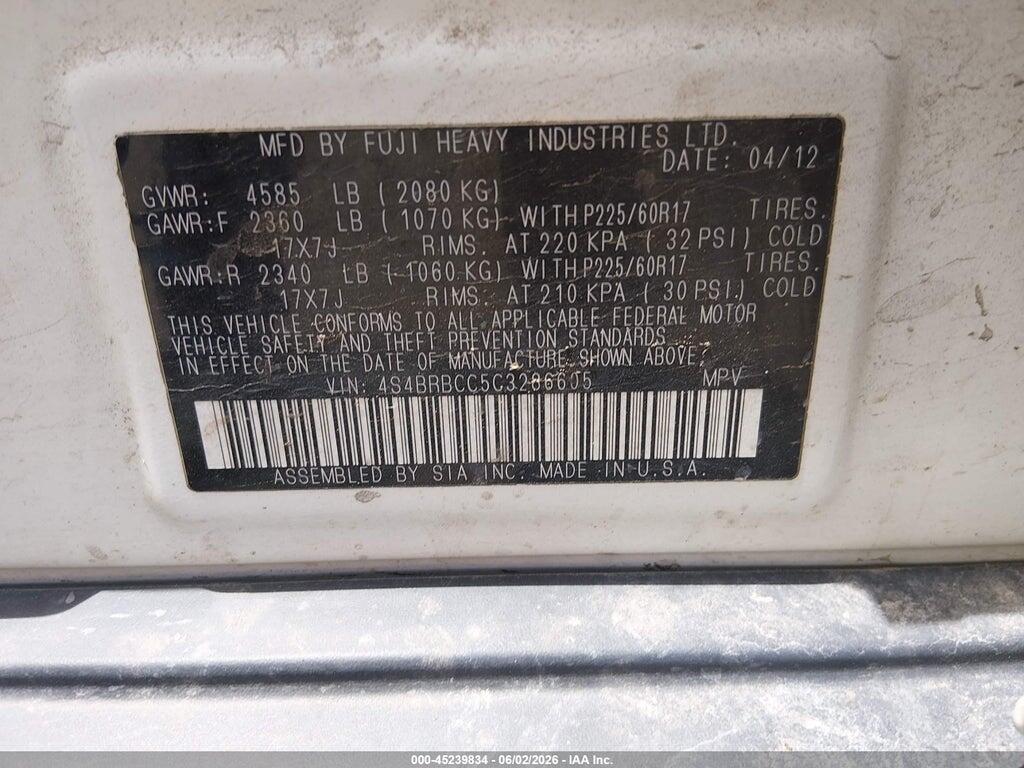 4S4BRBCC5C3286605 2012 SUBARU OUTBACK photo no. 9