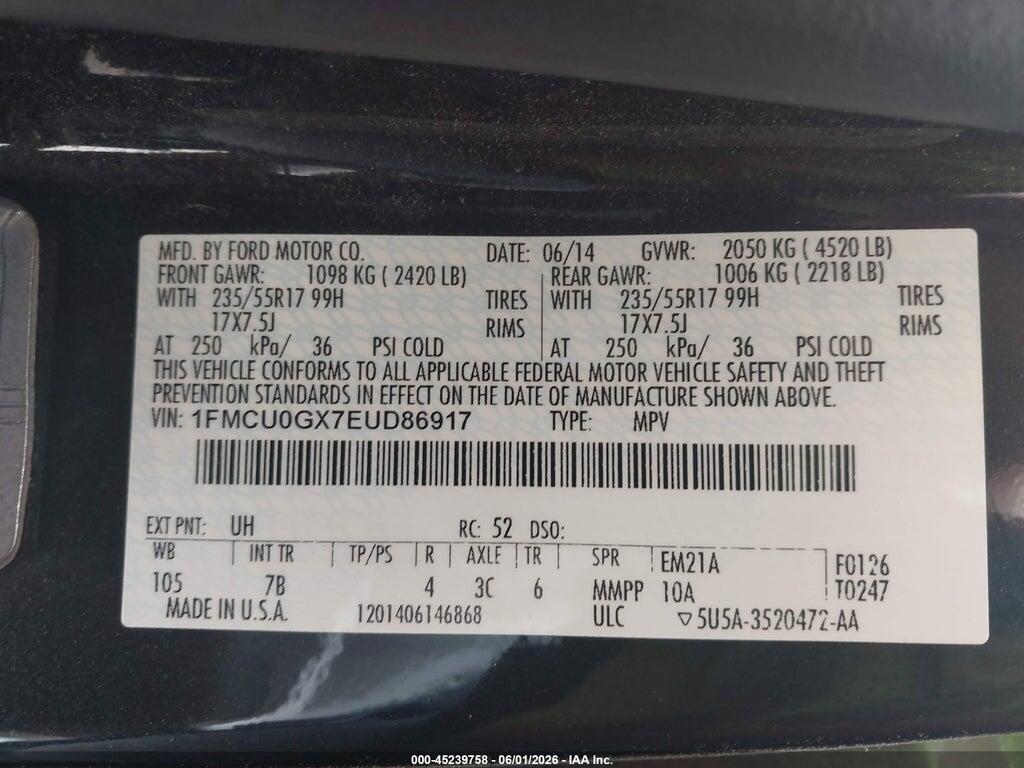 1FMCU0GX7EUD86917 2014 FORD ESCAPE photo no. 9