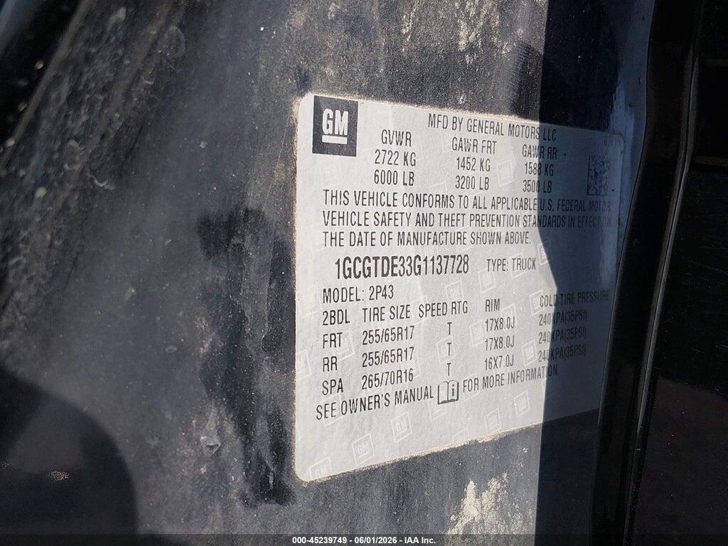 1GCGTDE33G1137728 2016 CHEVROLET COLORADO photo no. 9