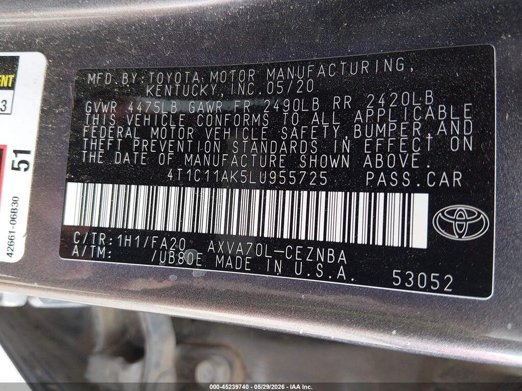 4T1C11AK5LU955725 2020 TOYOTA CAMRY photo no. 9