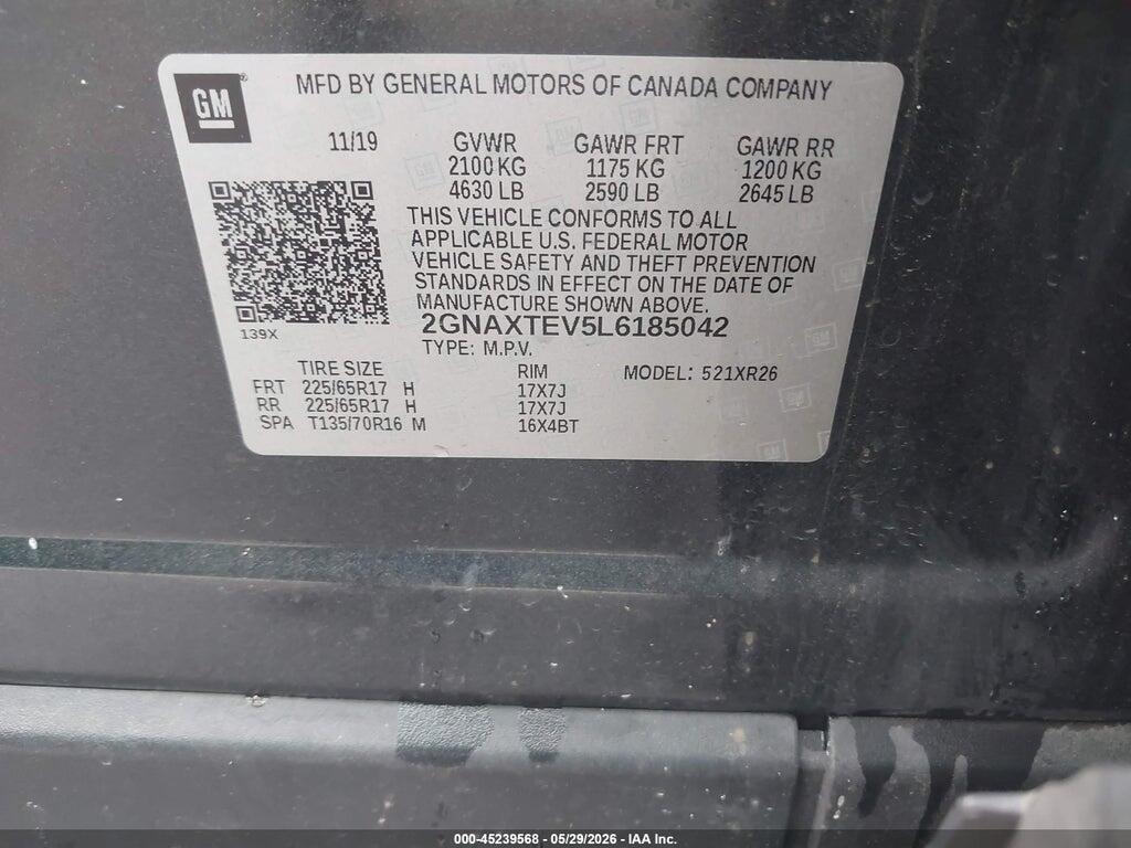 2GNAXTEV5L6185042 2020 CHEVROLET EQUINOX photo no. 9
