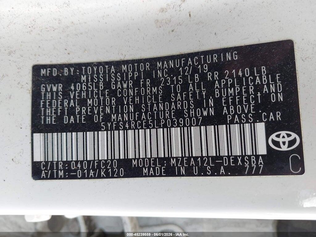 5YFS4RCE5LP039007 2020 TOYOTA COROLLA photo no. 9