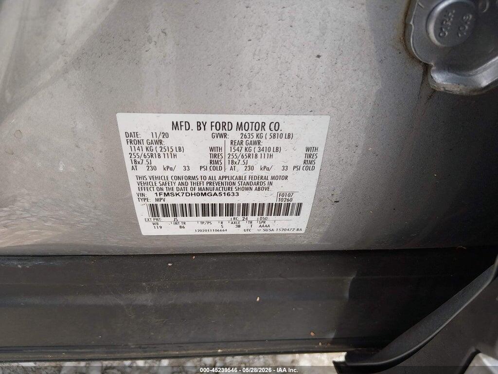 1FMSK7DH0MGA51633 2021 FORD EXPLORER photo no. 9
