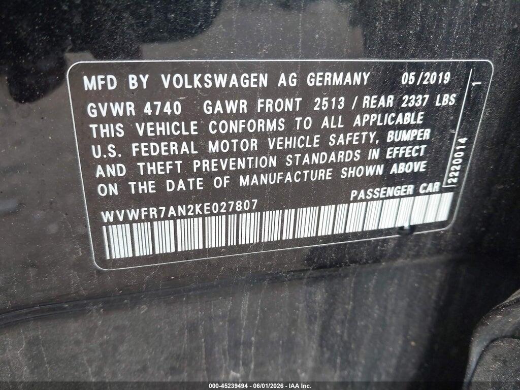 WVWFR7AN2KE027807 2019 VOLKSWAGEN ARTEON photo no. 9