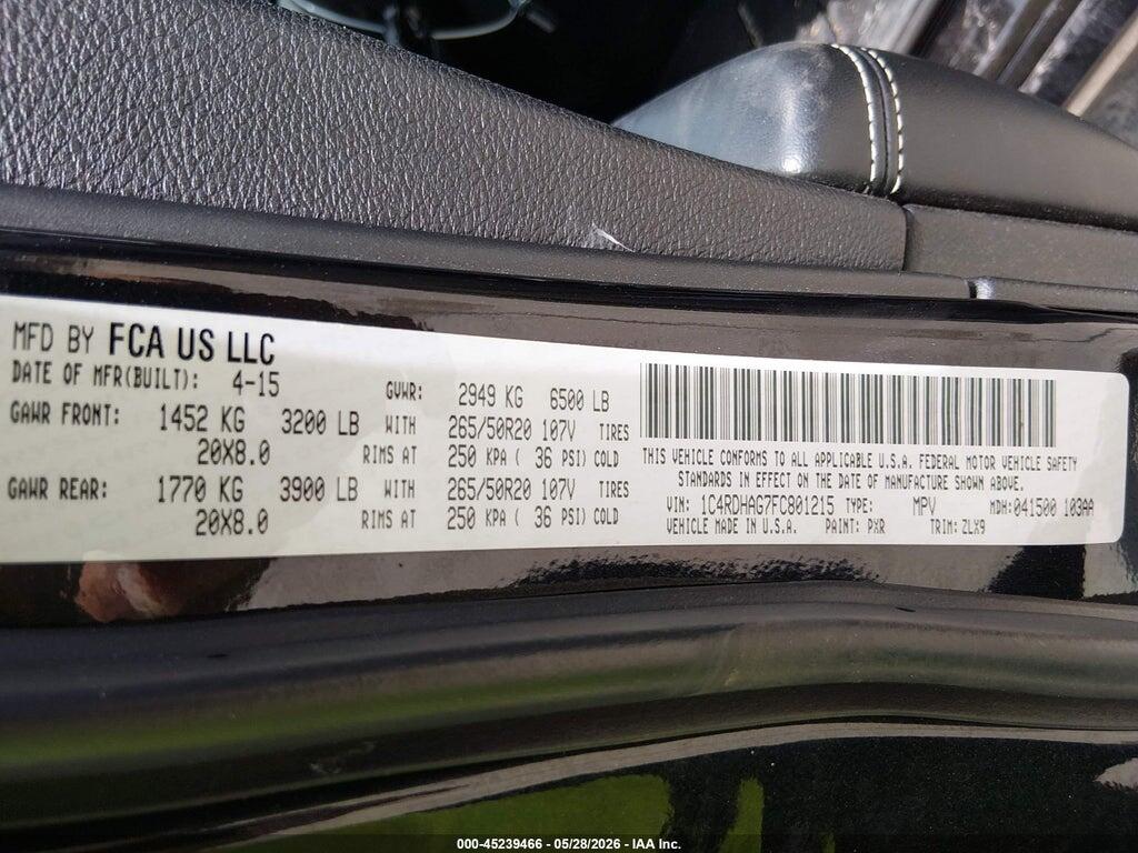 1C4RDHAG7FC801215 2015 DODGE DURANGO photo no. 9