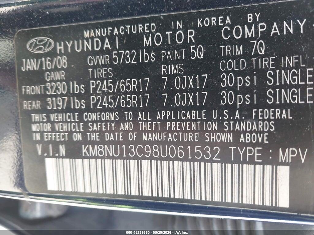 KM8NU13C98U061532 2008 HYUNDAI VERACRUZ photo no. 9