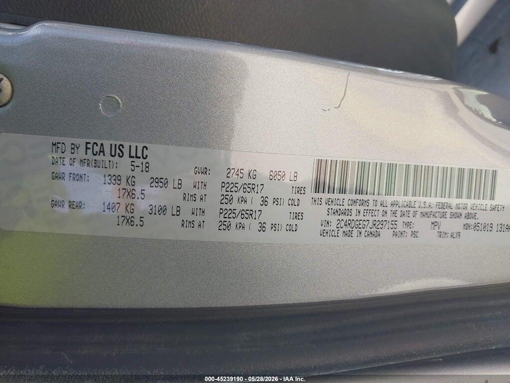 2C4RDGEG7JR297155 2018 DODGE GRAND CARAVAN photo no. 9