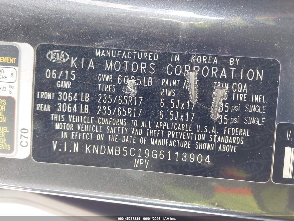 KNDMB5C19G6113904 2016 KIA SEDONA photo no. 9