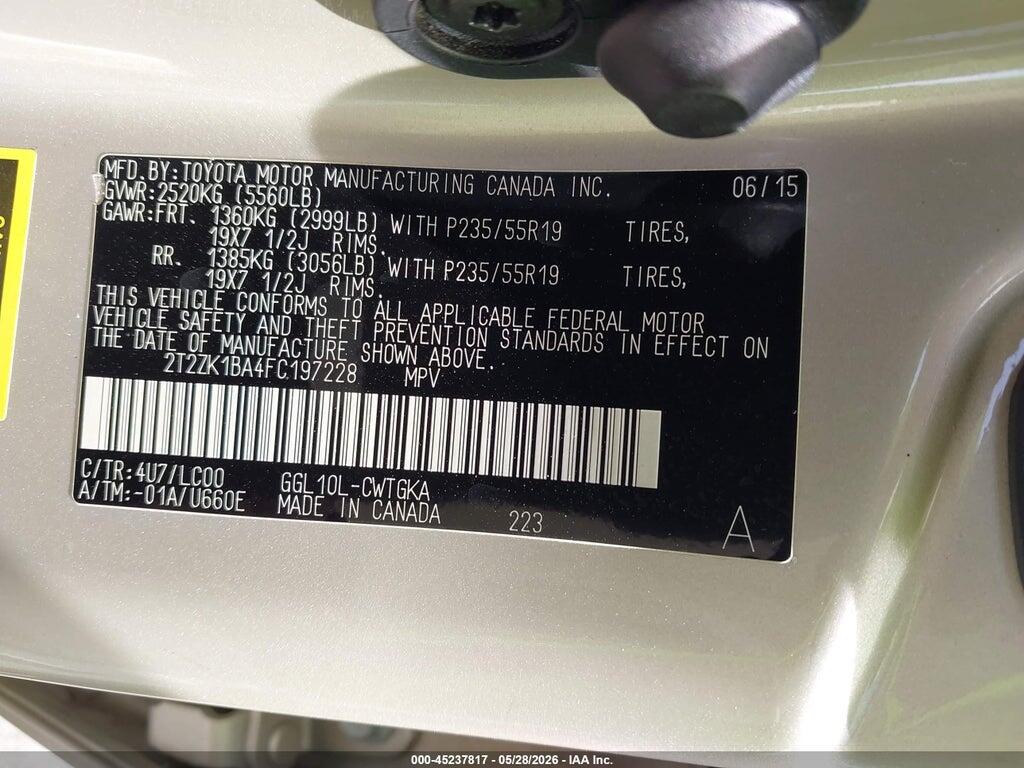 2T2ZK1BA4FC197228 2015 LEXUS RX 350 photo no. 9