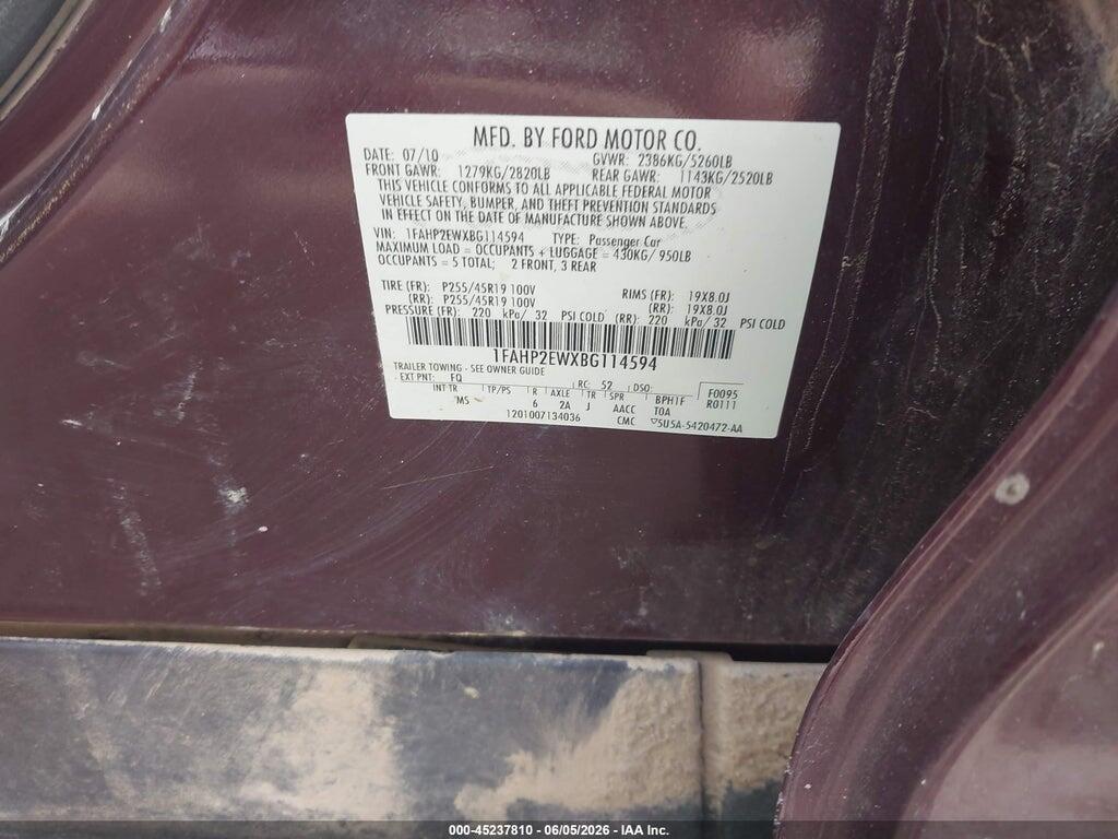 1FAHP2EWXBG114594 2011 FORD TAURUS photo no. 9