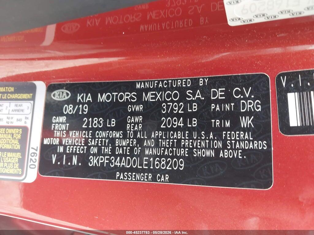 3KPF34AD0LE168209 2020 KIA FORTE photo no. 9