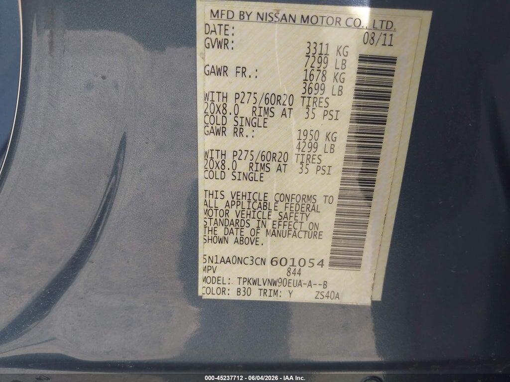 5N1AA0NC3CN601054 2012 NISSAN ARMADA photo no. 9