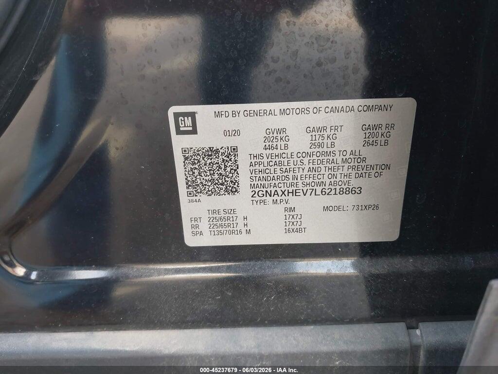 2GNAXHEV7L6218863 2020 CHEVROLET EQUINOX photo no. 9