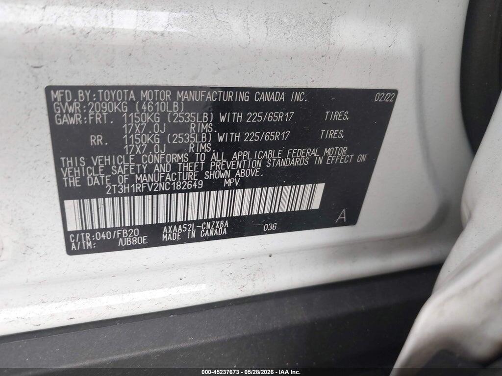 2T3H1RFV2NC182649 2022 TOYOTA RAV4 photo no. 9