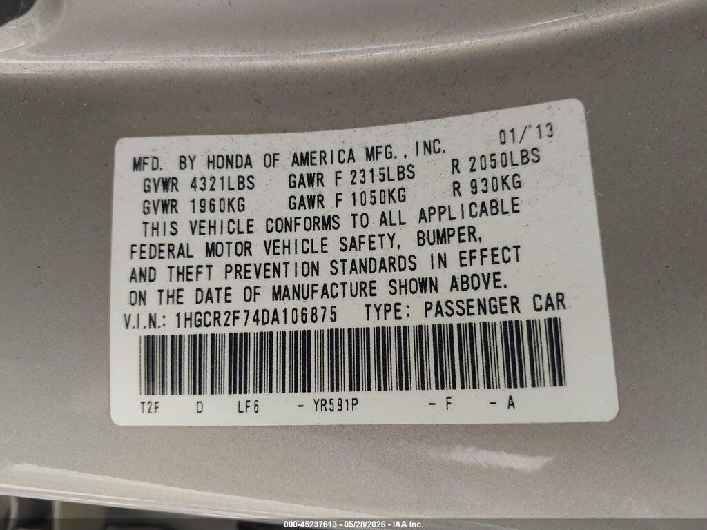 1HGCR2F74DA106875 2013 HONDA ACCORD photo no. 9
