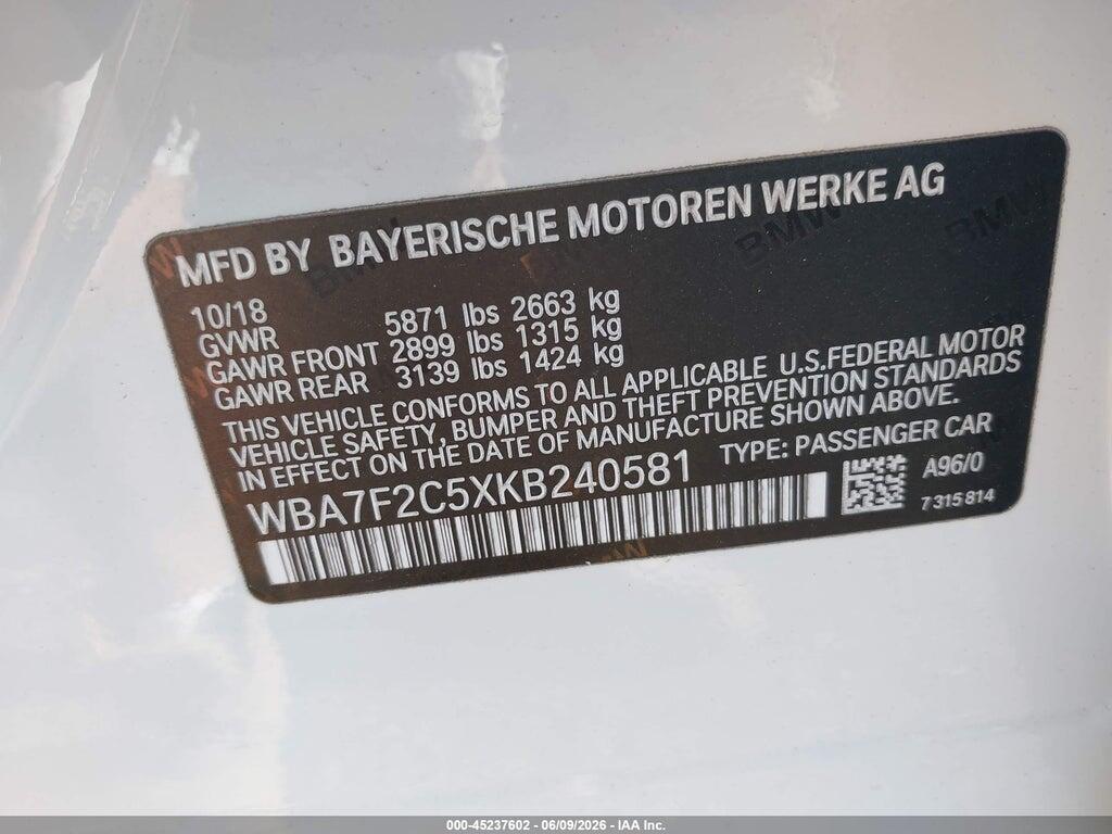 WBA7F2C5XKB240581 2019 BMW 750I photo no. 9