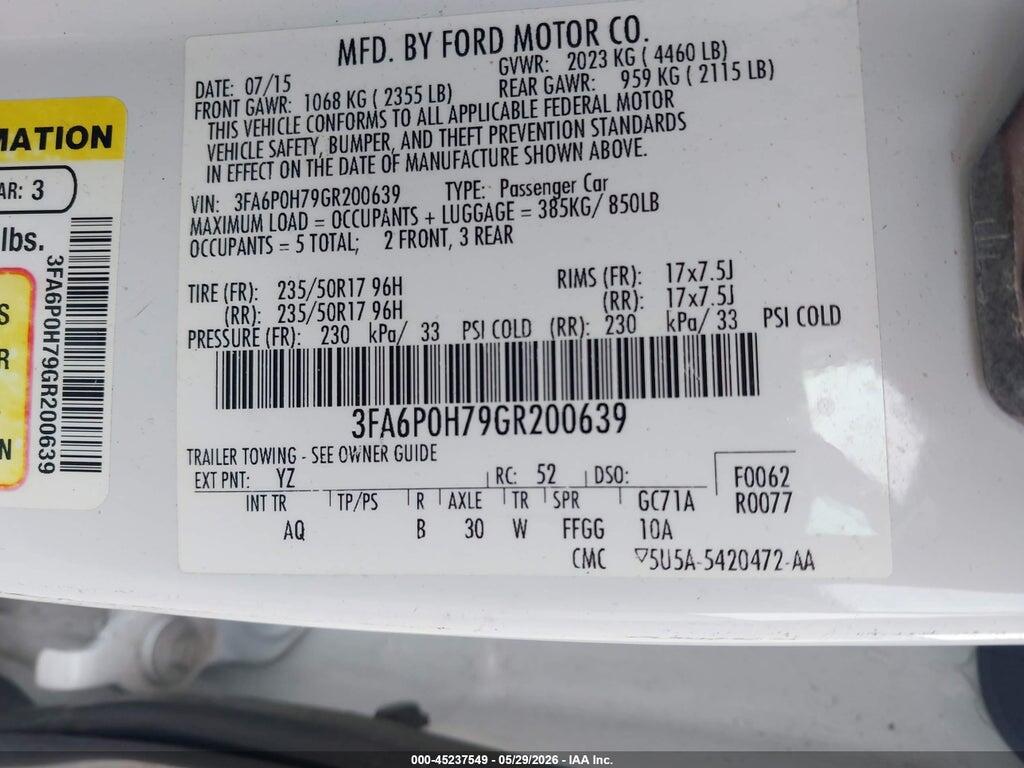 3FA6P0H79GR200639 2016 FORD FUSION photo no. 9