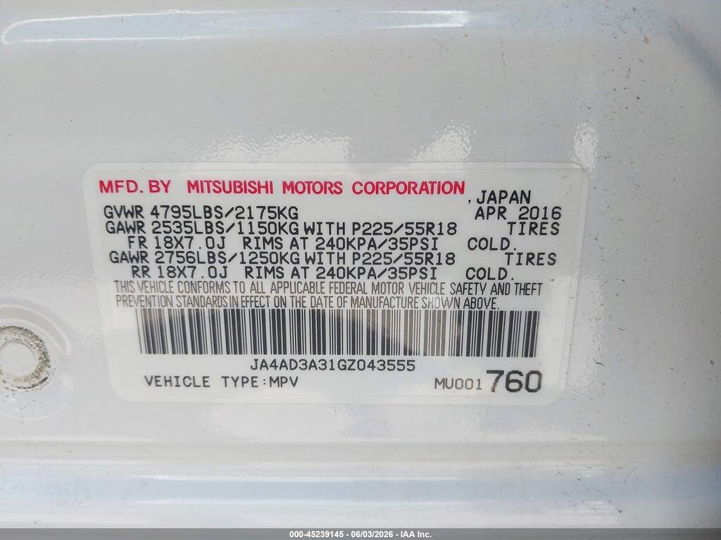 JA4AD3A31GZ043555 2016 MITSUBISHI OUTLANDER photo no. 9
