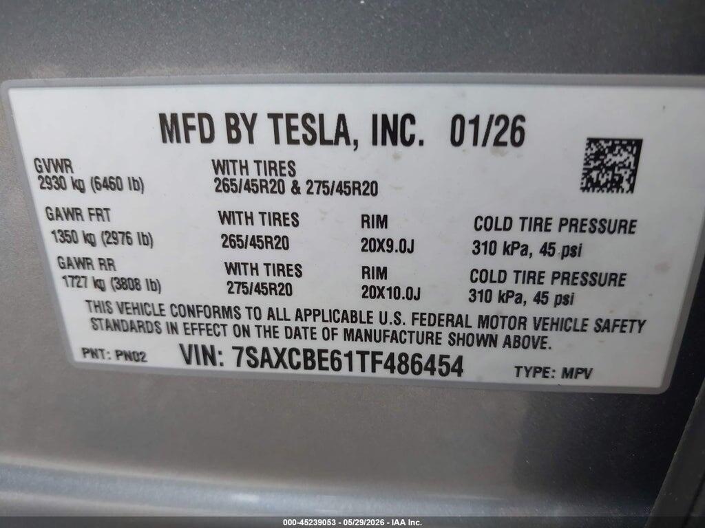 7SAXCBE61TF486454 2026 TESLA MODEL X photo no. 9