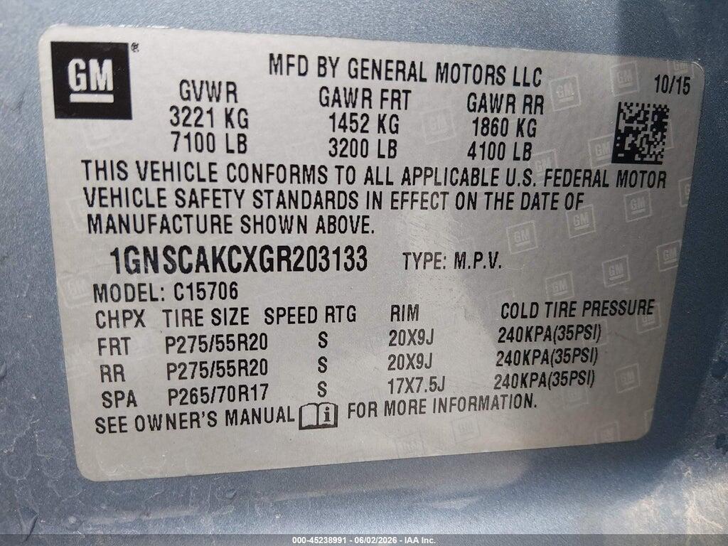 1GNSCAKCXGR203133 2016 CHEVROLET TAHOE photo no. 9