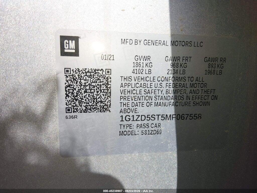 1G1ZD5ST5MF067558 2021 CHEVROLET MALIBU photo no. 9