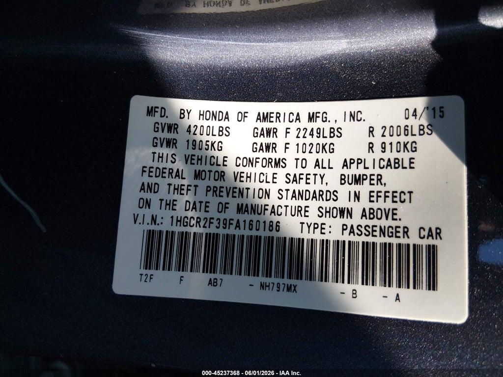 1HGCR2F39FA160186 2015 HONDA ACCORD photo no. 9