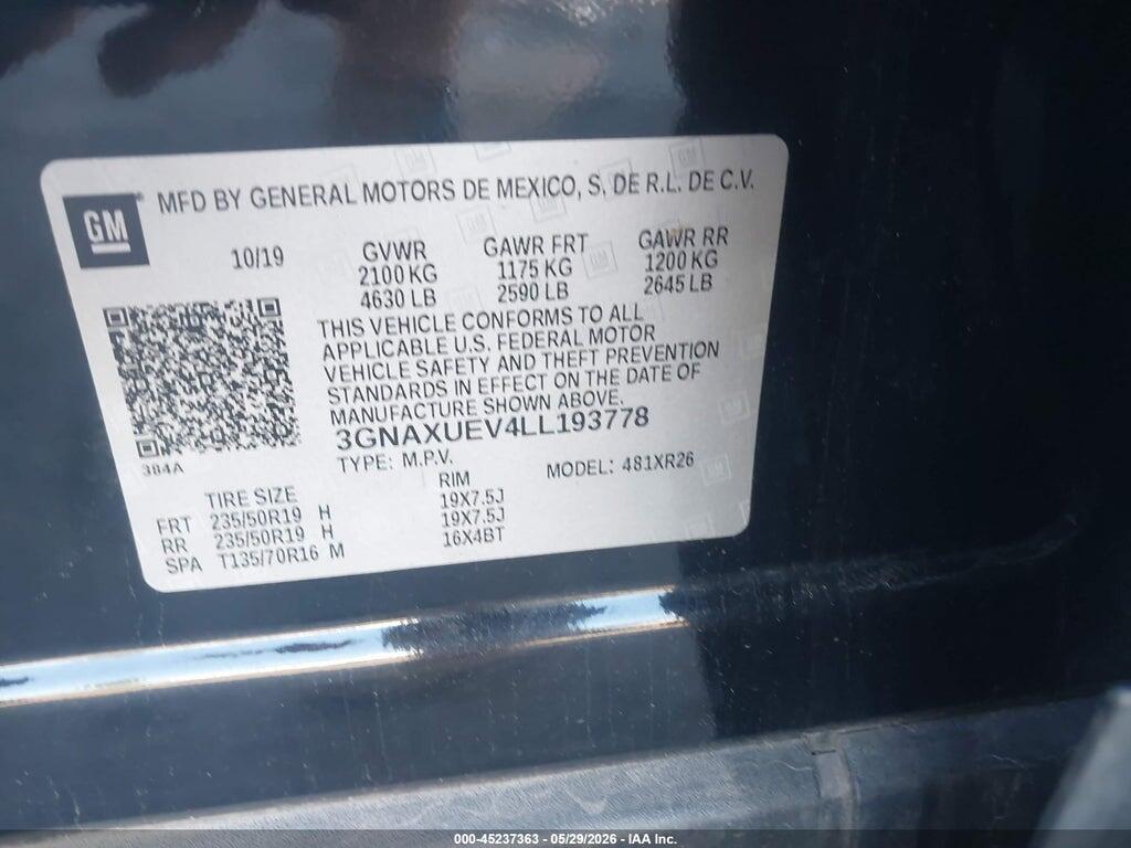 3GNAXUEV4LL193778 2020 CHEVROLET EQUINOX photo no. 9