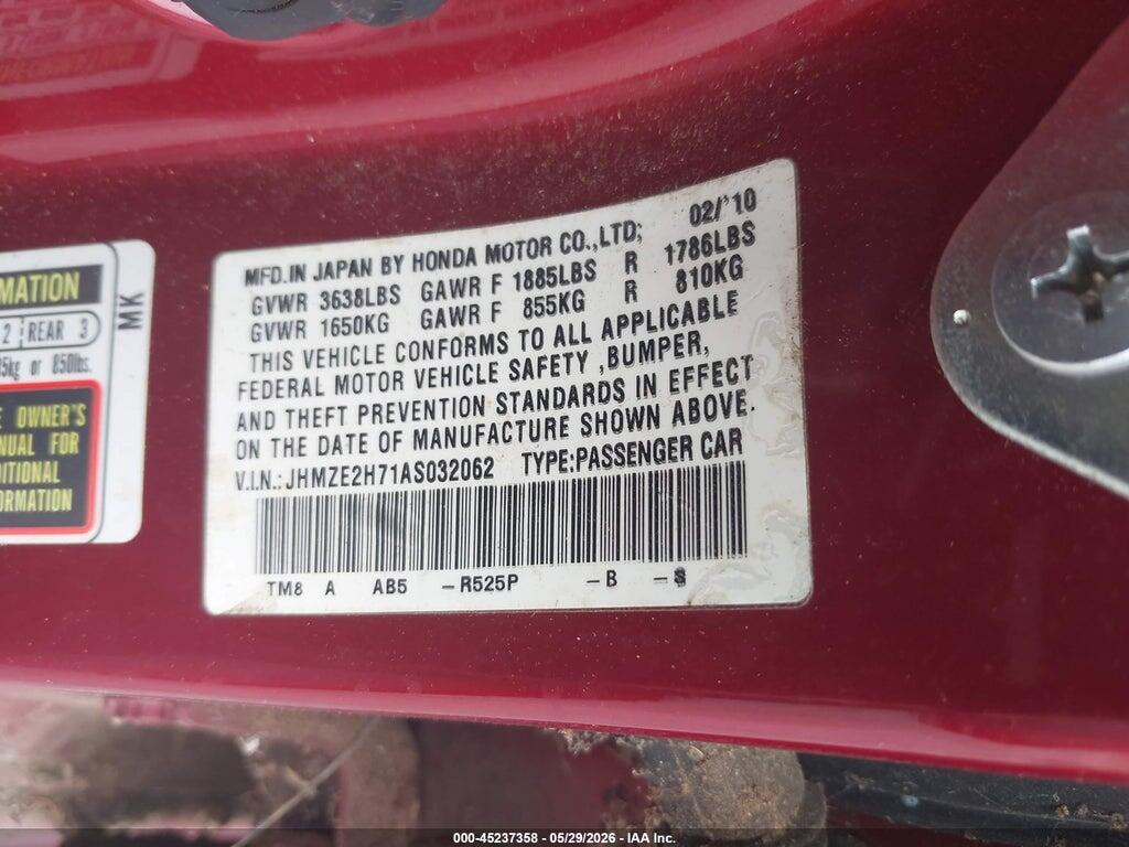 JHMZE2H71AS032062 2010 HONDA INSIGHT photo no. 9