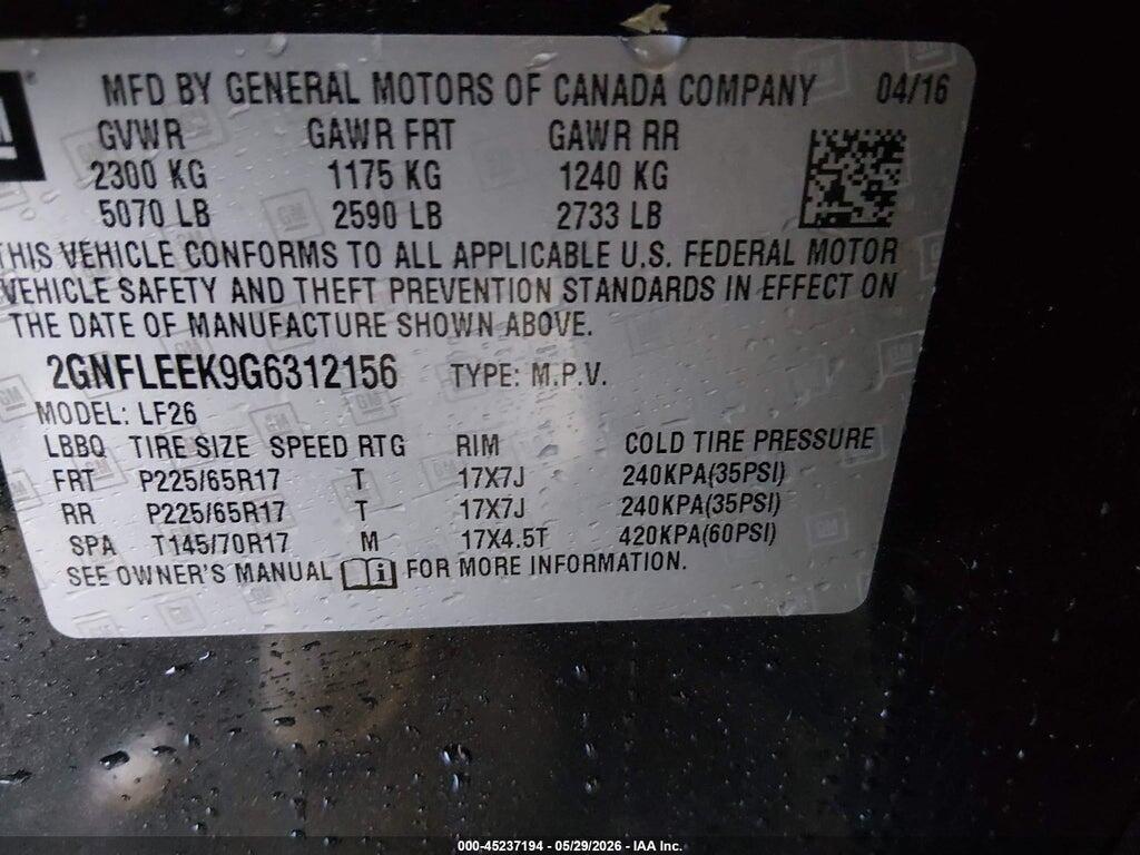 2GNFLEEK9G6312156 2016 CHEVROLET EQUINOX photo no. 9