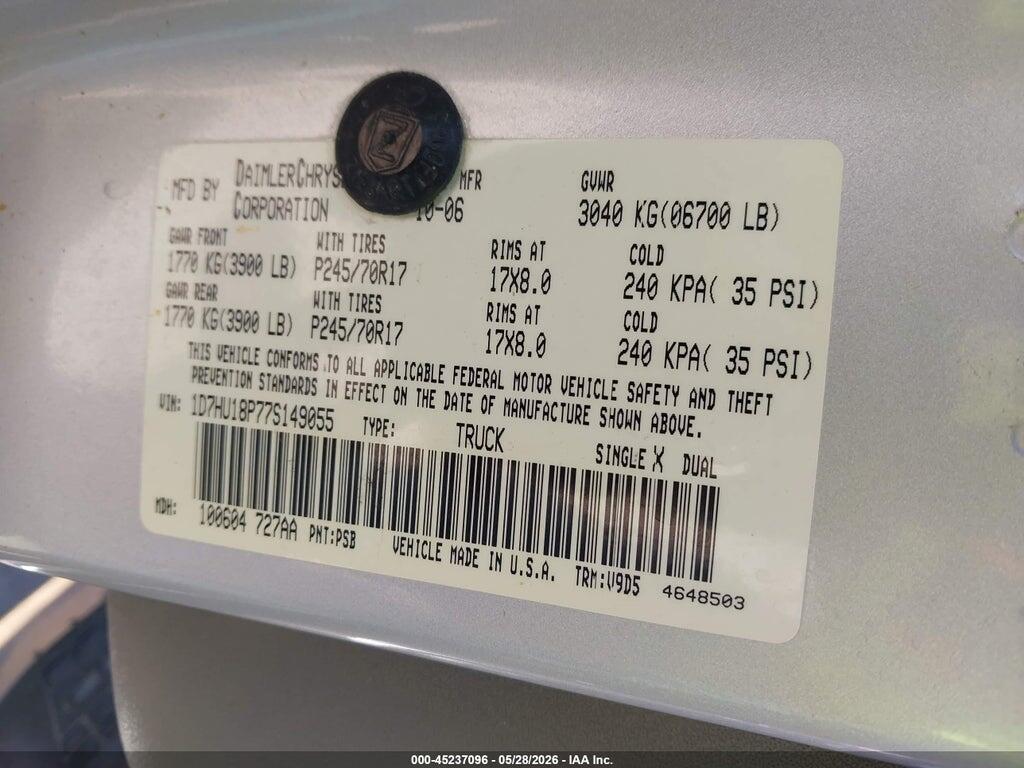 1D7HU18P77S149055 2007 DODGE RAM 1500 photo no. 9