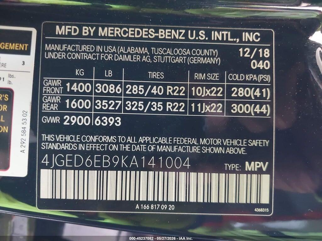 4JGED6EB9KA141004 2019 MERCEDES-BENZ AMG GLE 43 COUPE photo no. 9