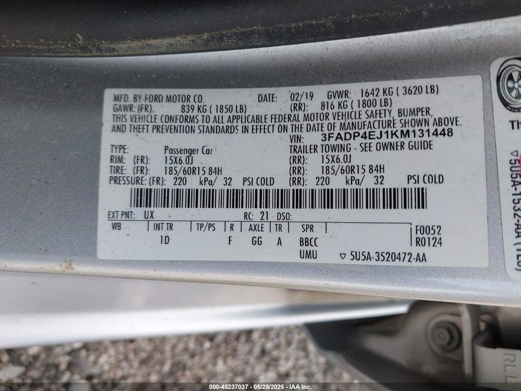 3FADP4EJ1KM131448 2019 FORD FIESTA photo no. 9