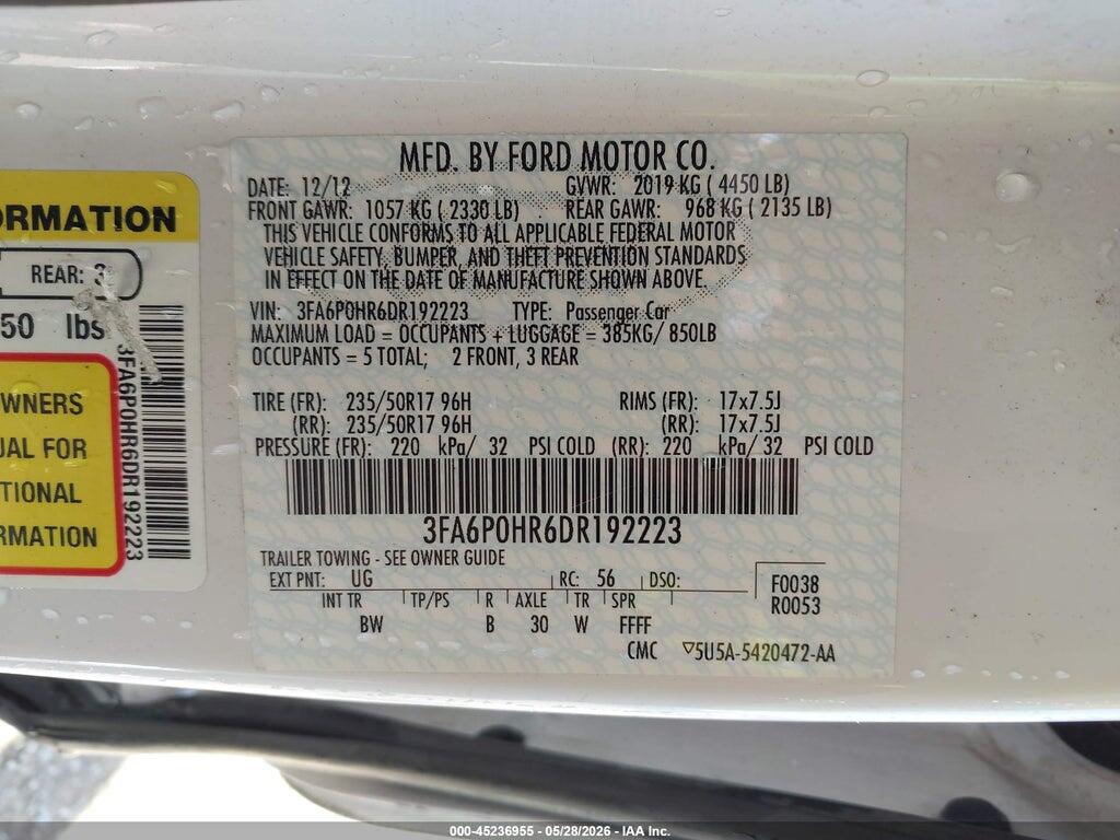 3FA6P0HR6DR192223 2013 FORD FUSION photo no. 9