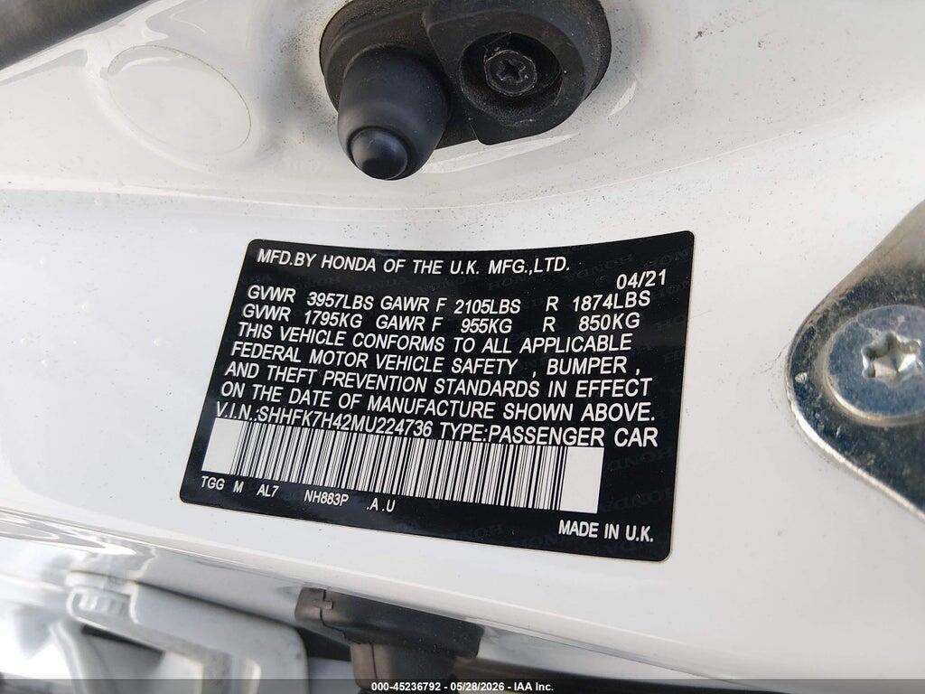 SHHFK7H42MU224736 2021 HONDA CIVIC photo no. 9