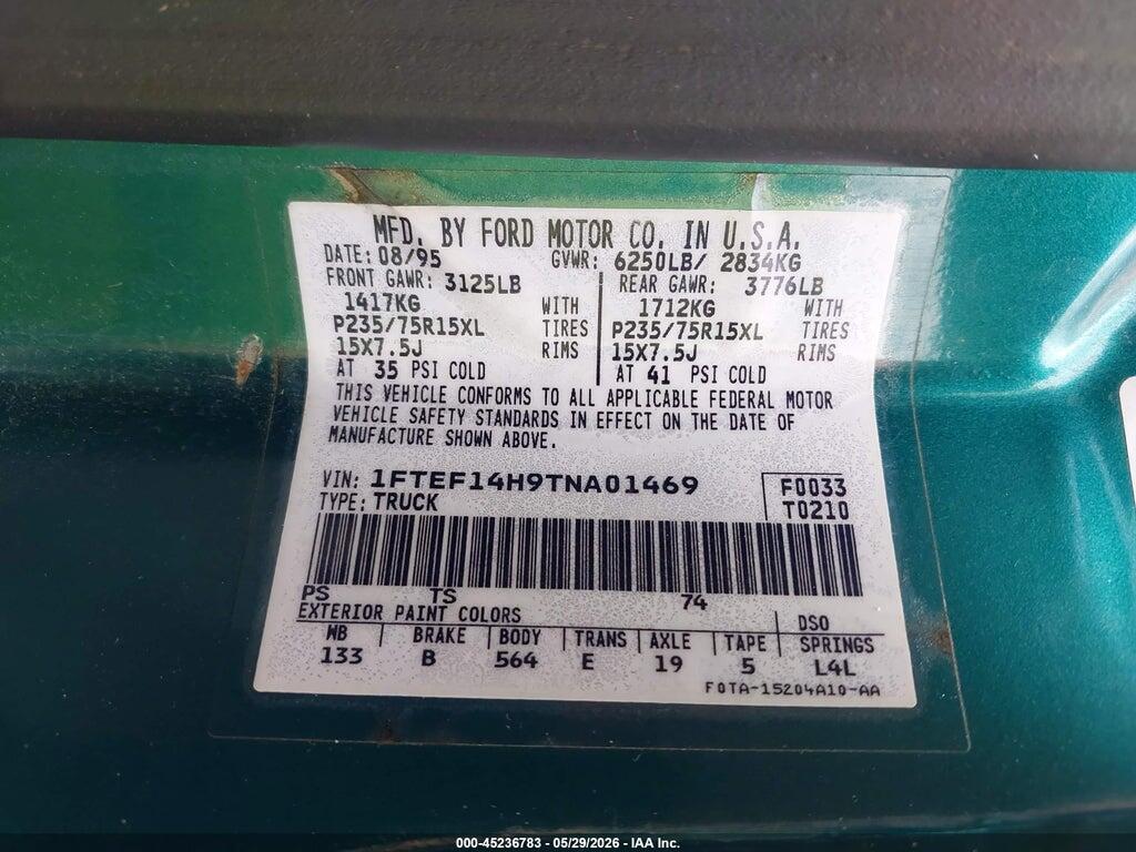 1FTEF14H9TNA01469 1996 FORD F150 photo no. 9