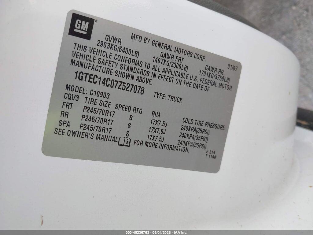 1GTEC14C07Z527078 2007 GMC SIERRA 1500 photo no. 9