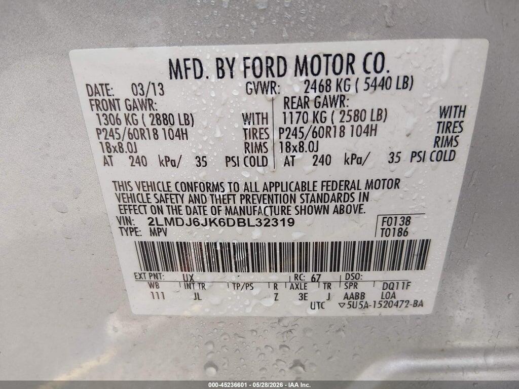 2LMDJ6JK6DBL32319 2013 LINCOLN MKX photo no. 9