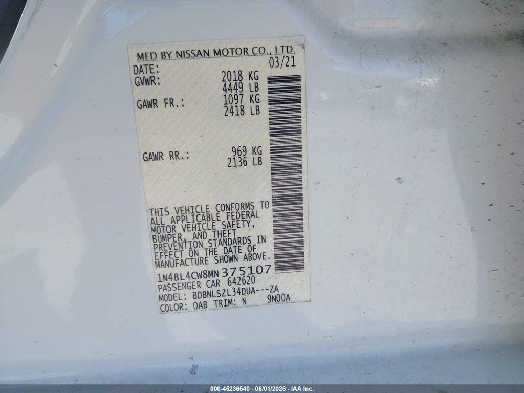 1N4BL4CW8MN375107 2021 NISSAN ALTIMA photo no. 9