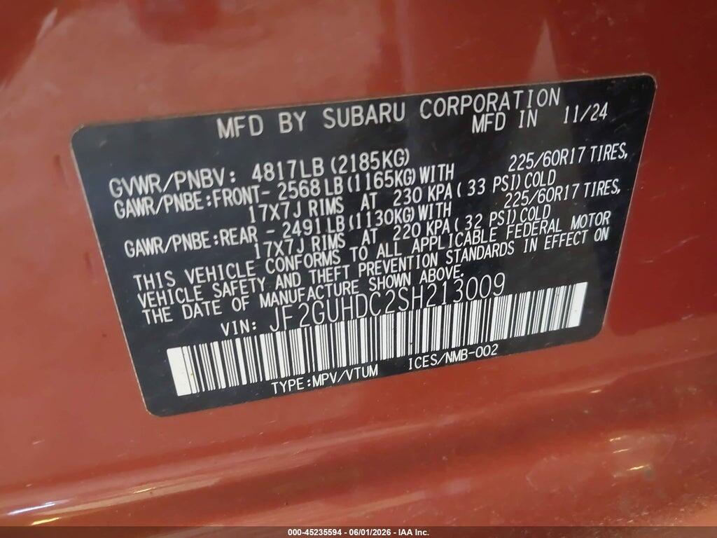 JF2GUHDC2SH213009 2025 SUBARU CROSSTREK photo no. 9
