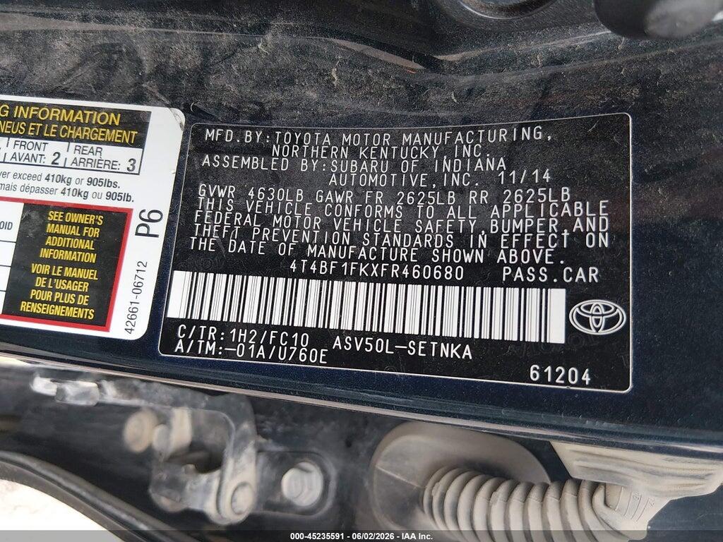 4T4BF1FKXFR460680 2015 TOYOTA CAMRY photo no. 9