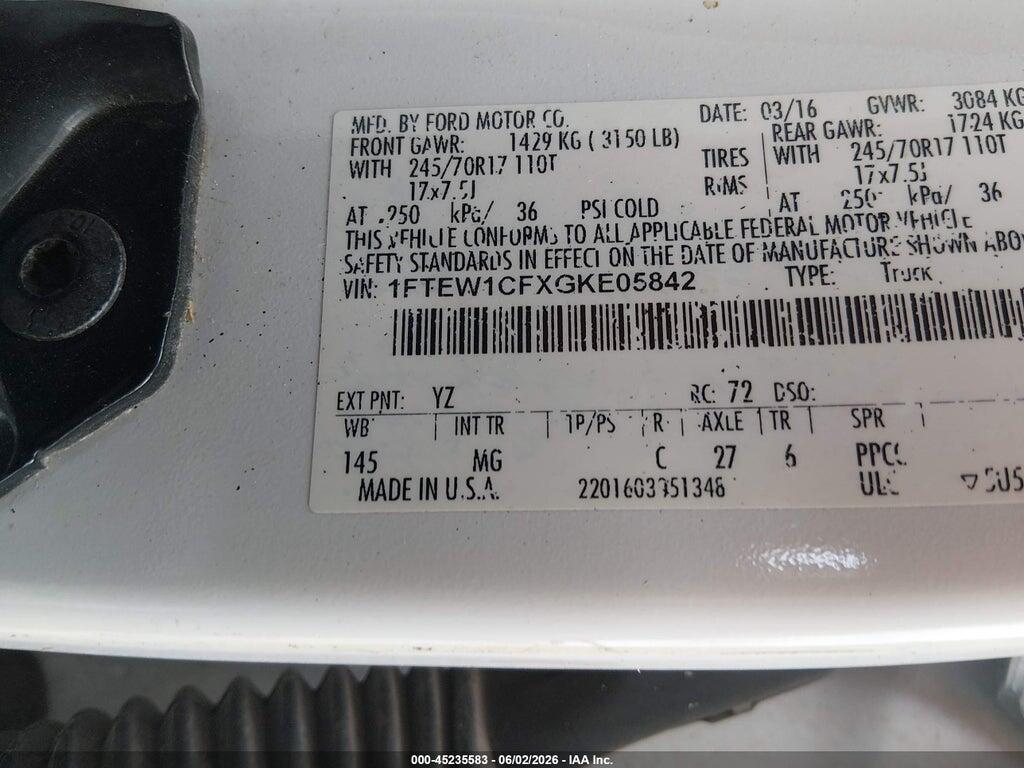 1FTEW1CFXGKE05842 2016 FORD F-150 photo no. 9