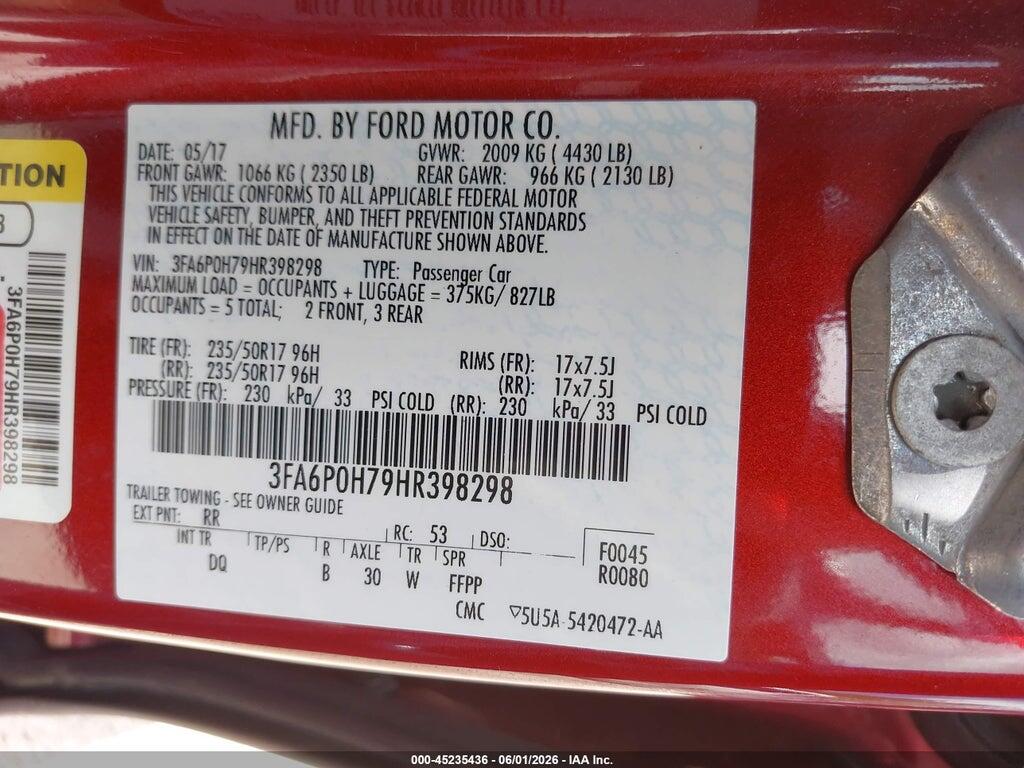 3FA6P0H79HR398298 2017 FORD FUSION photo no. 9