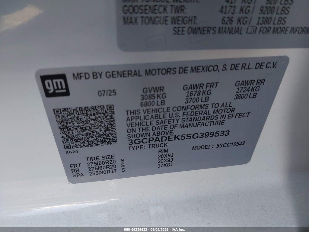 3GCPADEK5SG399533 2025 CHEVROLET SILVERADO 1500 photo no. 9