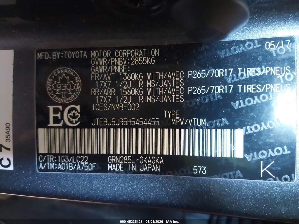 JTEBU5JR5H5454455 2017 TOYOTA 4RUNNER photo no. 9