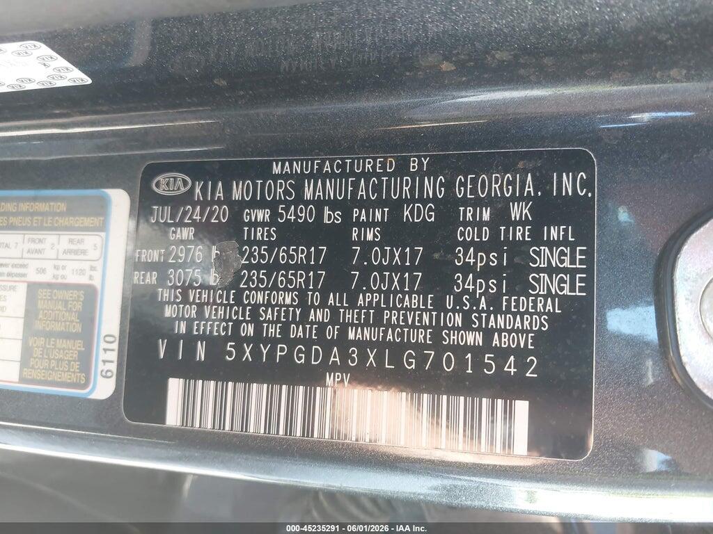 5XYPGDA3XLG701542 2020 KIA SORENTO photo no. 9